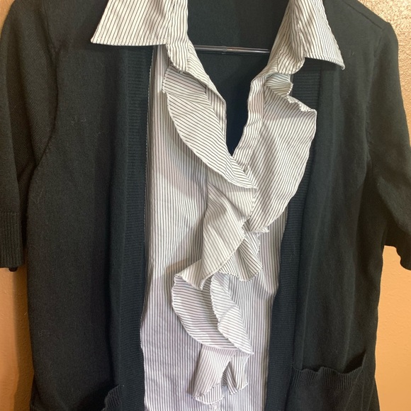 New York & Company Black and White Blouse Cardigan - L - Picture 3 of 7